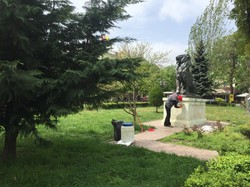 В Одесском Городском саду приводят в порядок скульптуры львов
