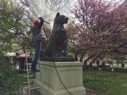 В Одесском Городском саду приводят в порядок скульптуры львов