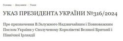 Залужного призначено послом до Великобританії