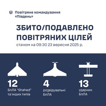 Над Одеською областю збито 12 російських ударних дронів