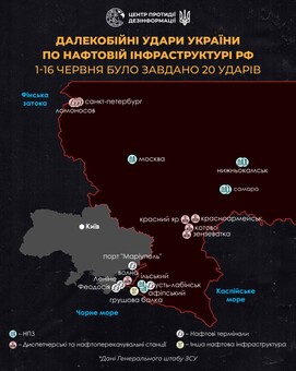 За червень на росії уражено 6 нафтопереробних заводів