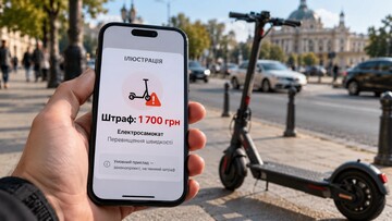 Иллюстрация условного штрафа 1700 гривен за нарушение на электросамокате